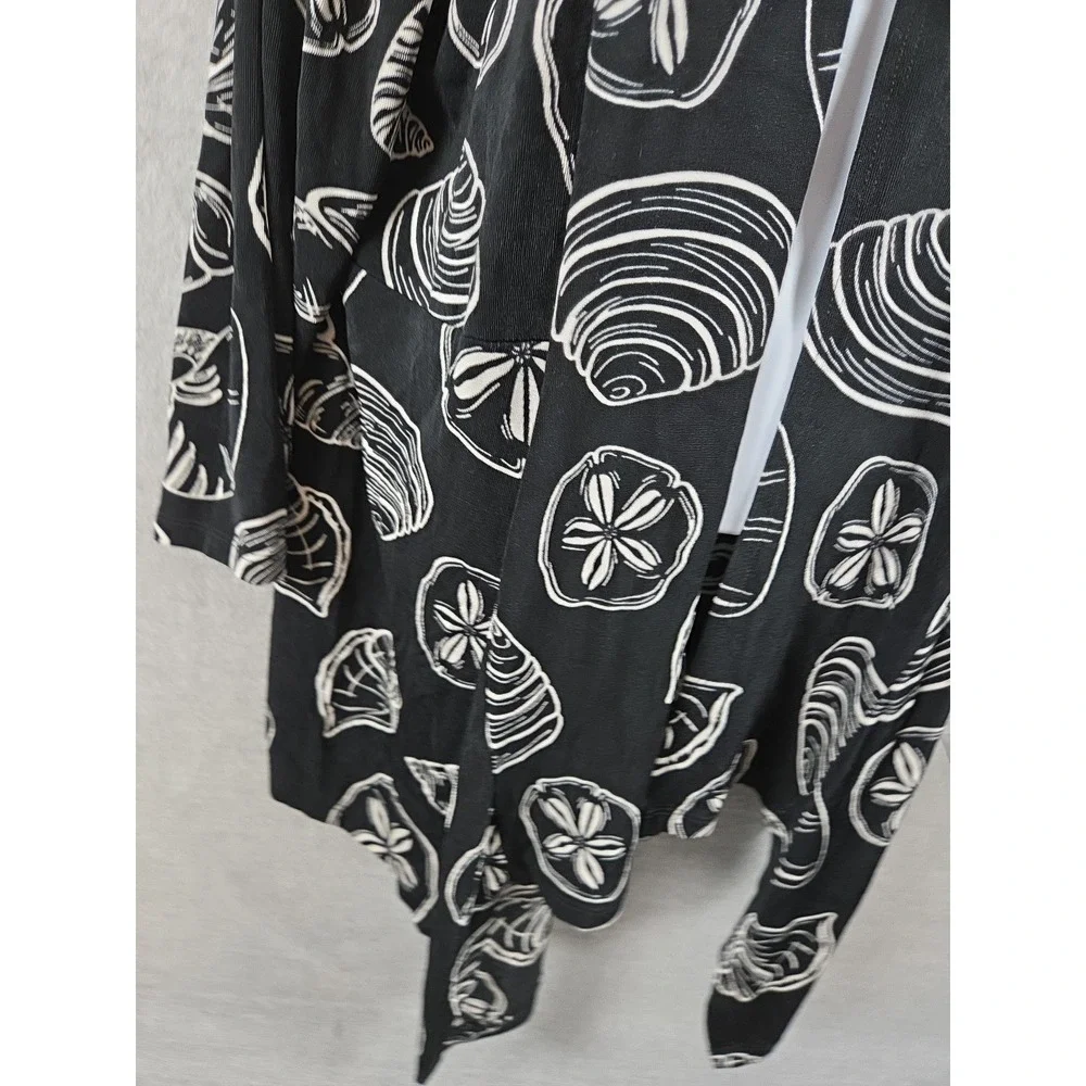 CHICOS‎ Travelers 2 Size L SEASHELLS Sandollar Open Cardigan Asymmetric Black